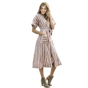 Free People | Dresses | Free People Dress Monday Linen Striped Button Midi  | Poshmark